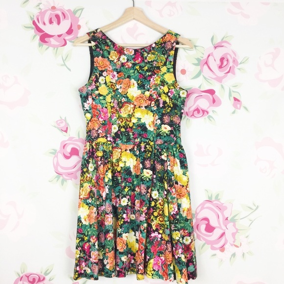 Zara Floral Print Fit and Flare Mini Dress M - Picture 1 of 8
